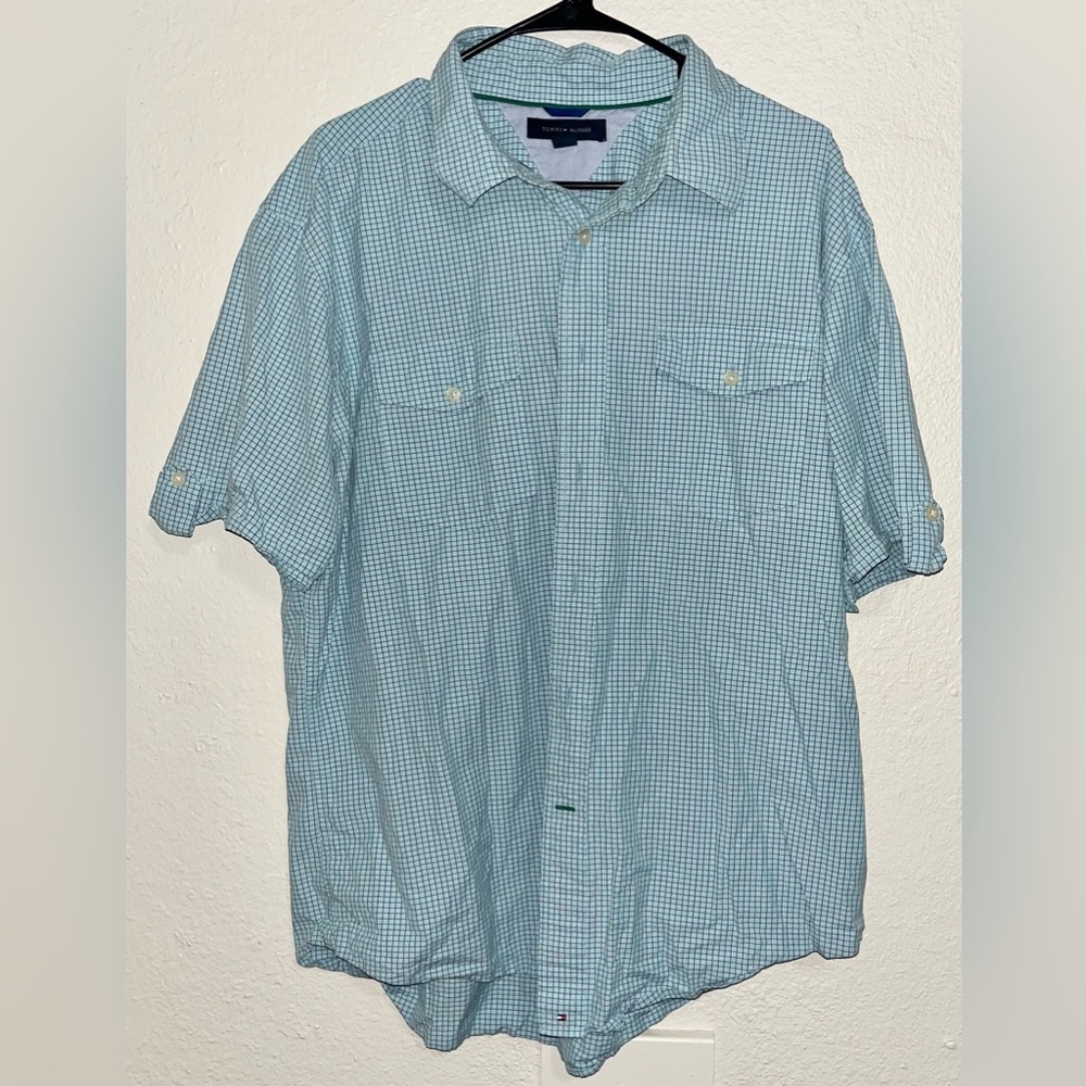 Men's‎ Tommy Hilfiger Blue Button Front Short Sleeve Shirt XL